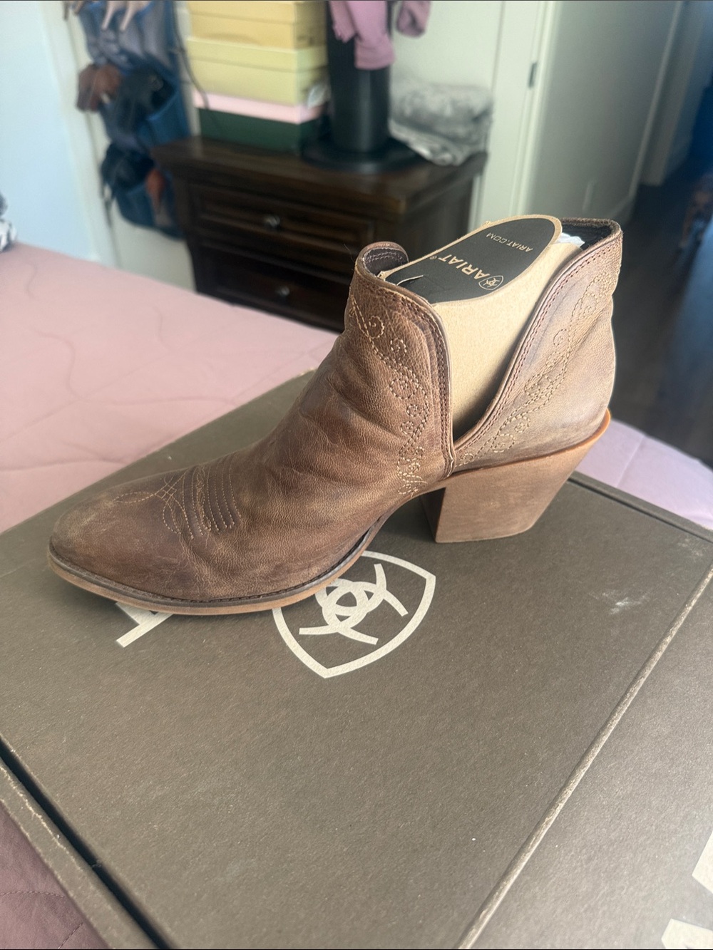 Ariat Brown Suede Western Cutout Ankle Bootie